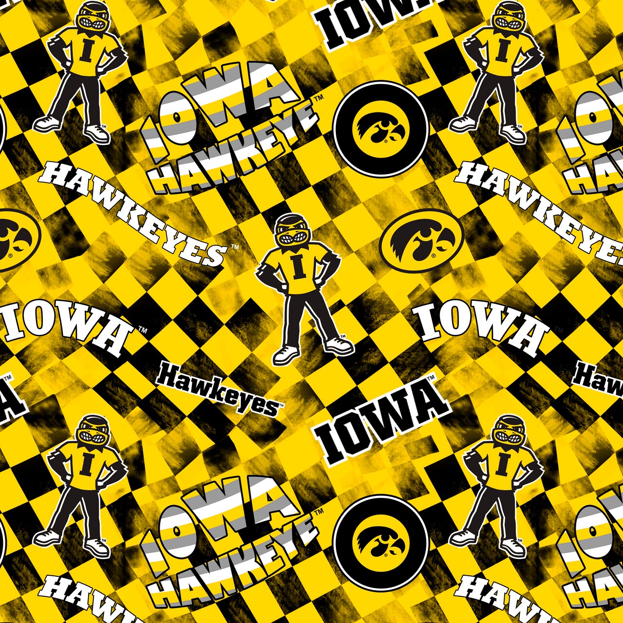 Sykel Enterprises-University of Iowa Cotton Quilting Fabric-Iowa Hawkeyes Check Allover Cotton Fabric Sold by the Yard